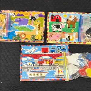 Melissa & Doug Kids Wooden Animal and Vehicle Puzzle Set - Multi Color